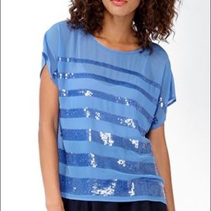 Forever 21 Sequined Stripe Top (Blue)